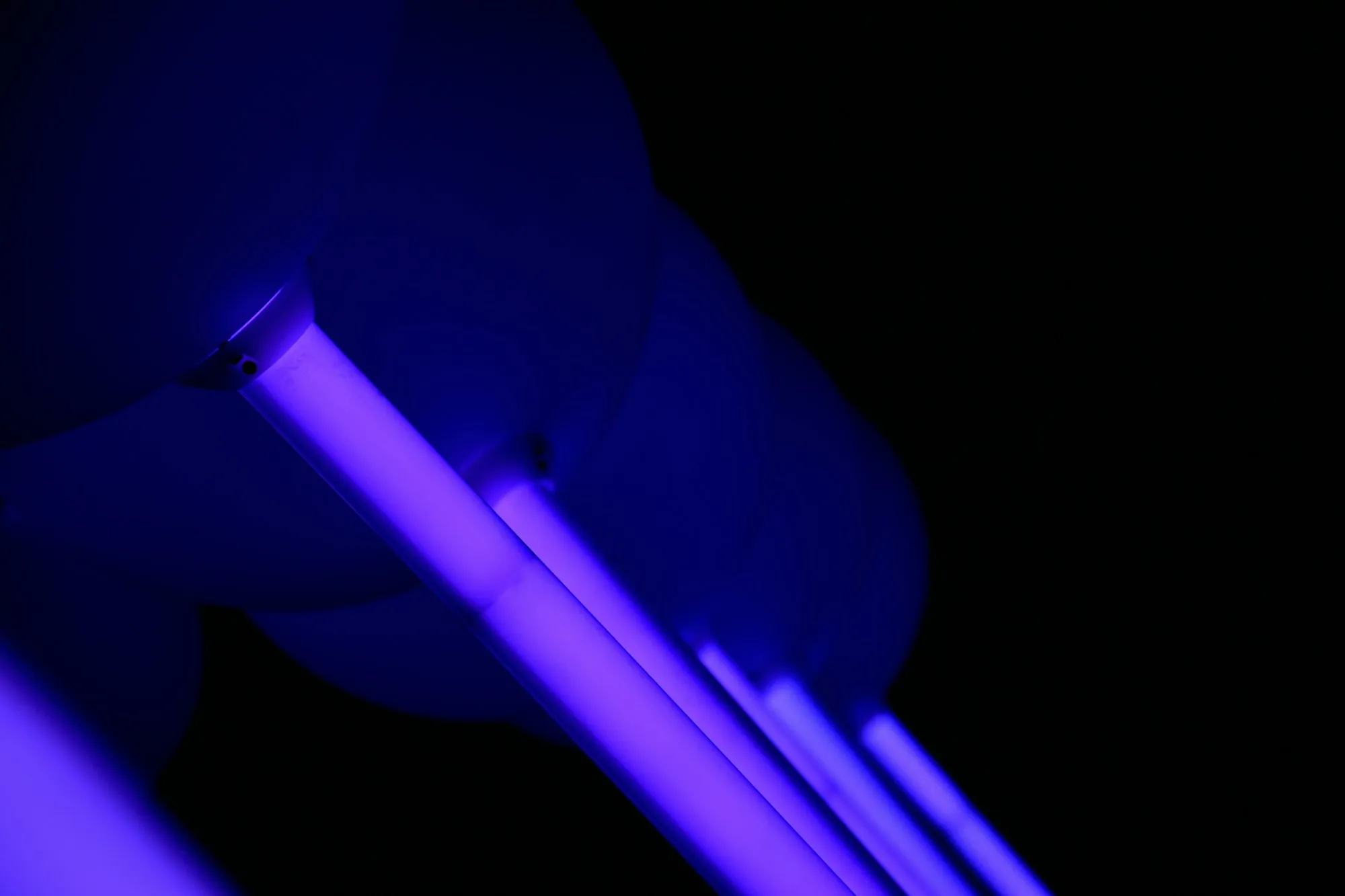 Purple ultraviolet light glowing in the dark